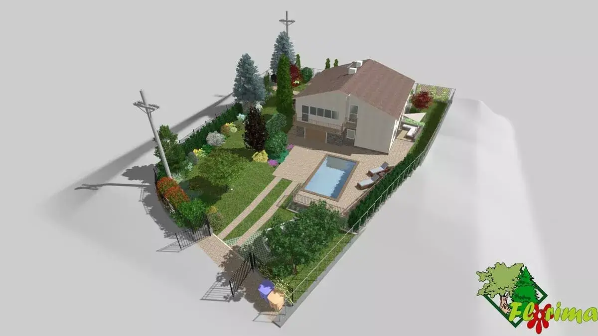 3D vizualizácia celého projektu s kompletným návrhom záhrady